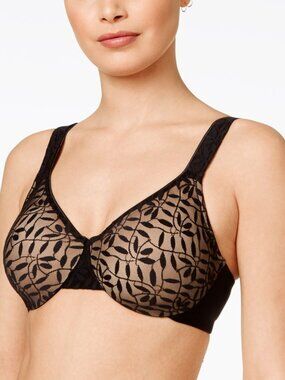 #1638 Olga Sheer Leaves Minimizer Bra 35519 - Black